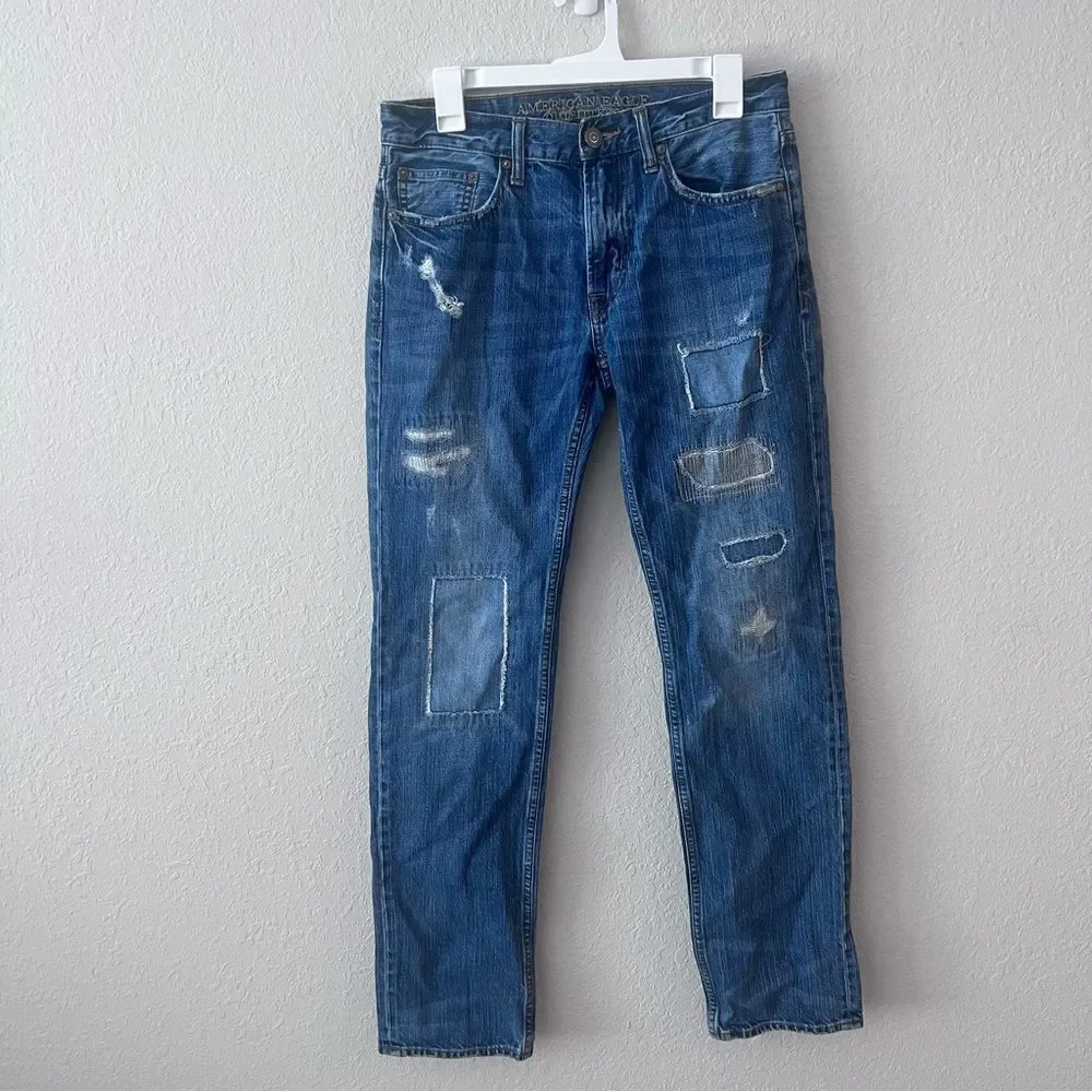 American Eagle Made To Last Slim Straight Jeans Mens Size 29x32 Denim Distressed